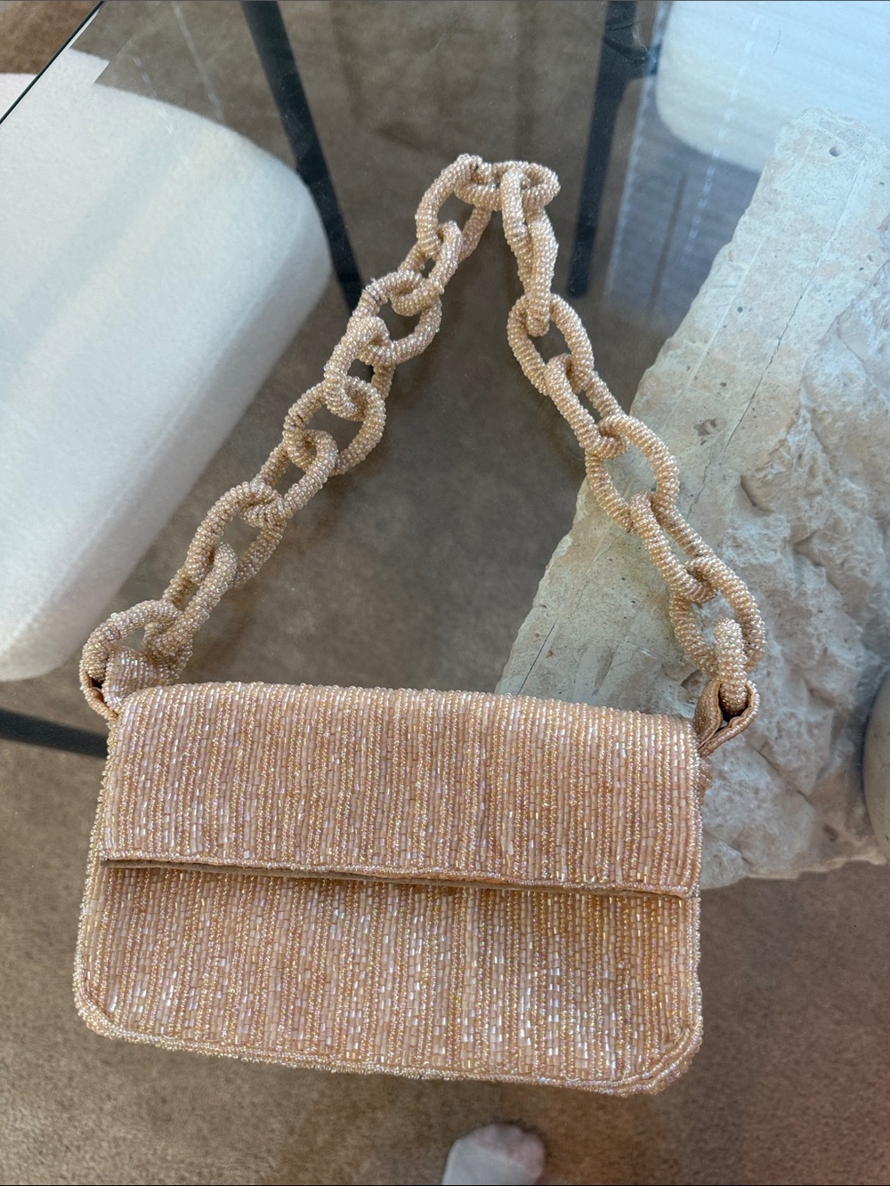 Antik Kraft Champagne Beaded Chain Shoulder Bag